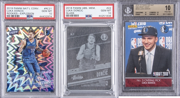 2018-19 Panini Luka Doncic Rookie Cards Trio (3 Different) – Graded PSA GEM MT 10 and BGS PRISTINE 10